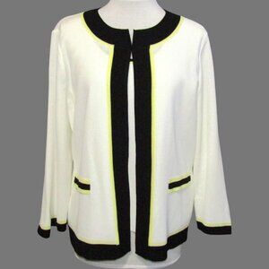 Ming Wang Classic Cardigan Jacket Tank Top Twin Set White Black Yellow Size M